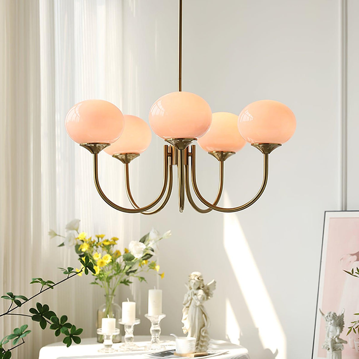 Velenian lampadario globi vetro Rosa Finitura Oro