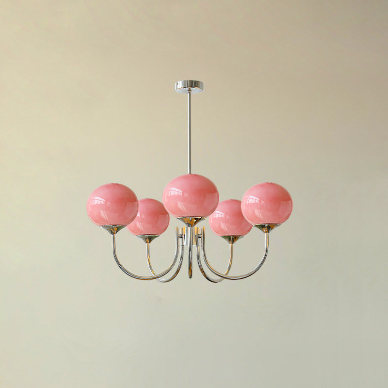 Velenian lampadario globi vetro Rosa Finitura Oro