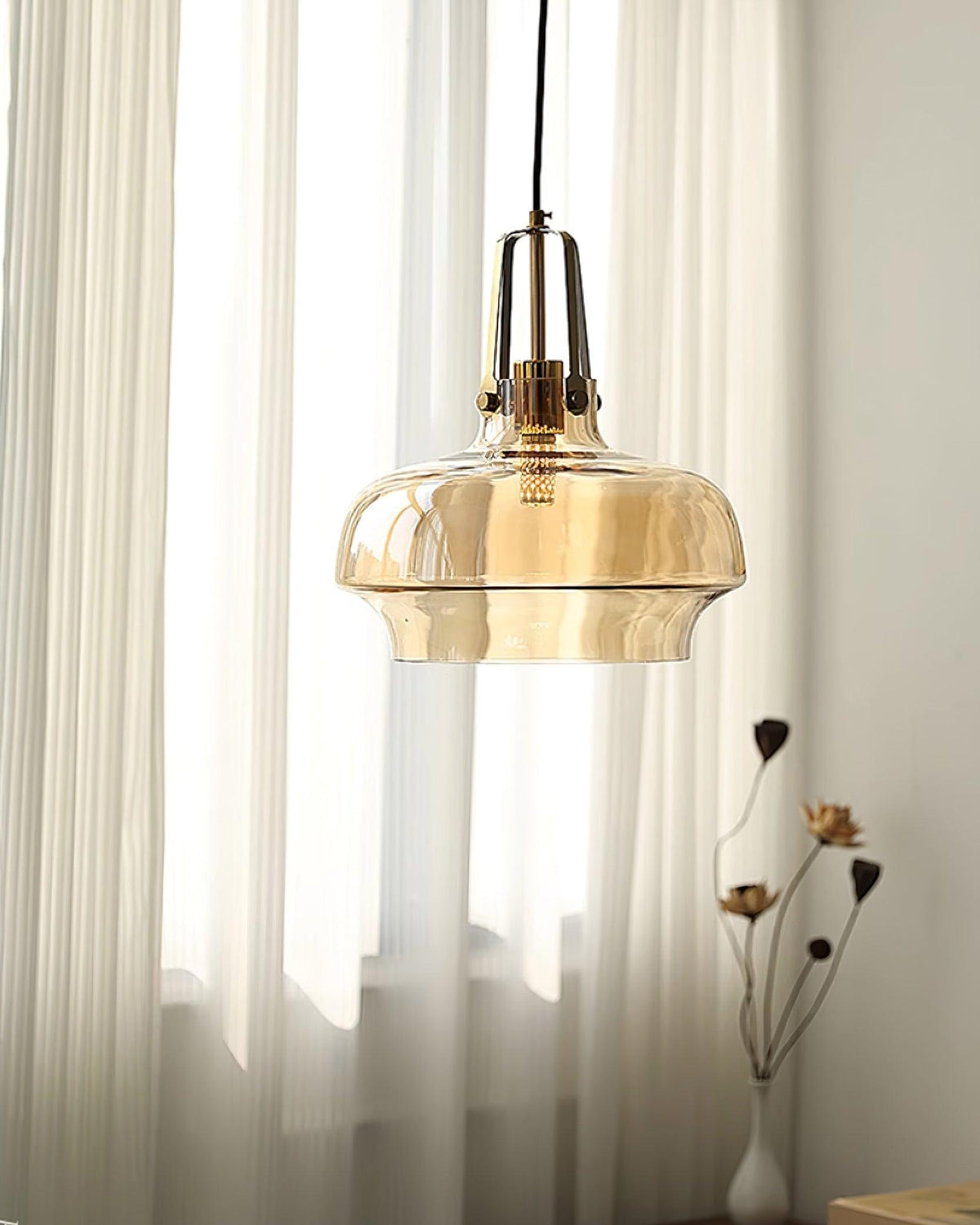 Liorarise lampada a sospensione in vetro Ambrato con Finiture in ottone
