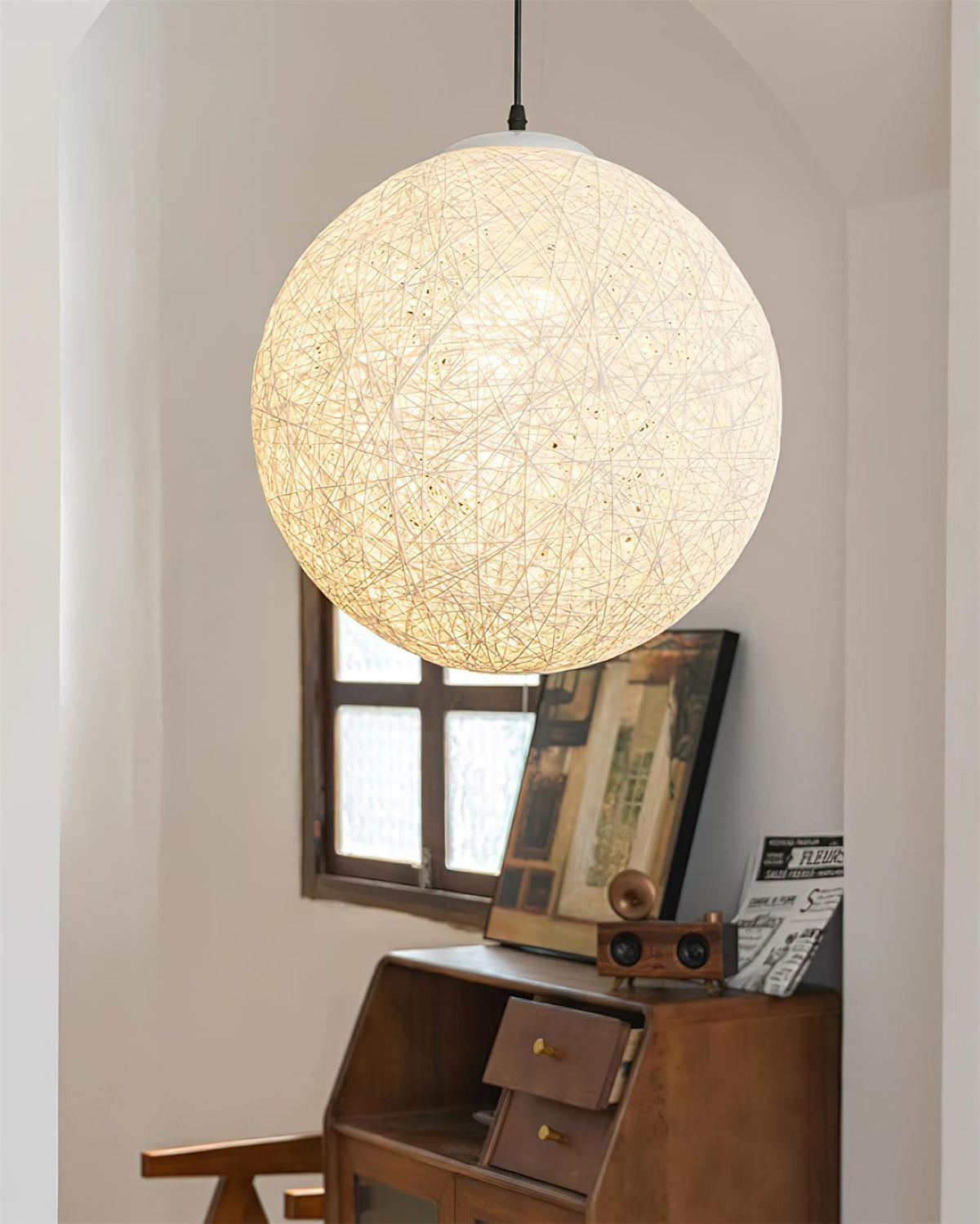 Rovira lampada a sospensione Canapa Intrecciata sfera Bohemian