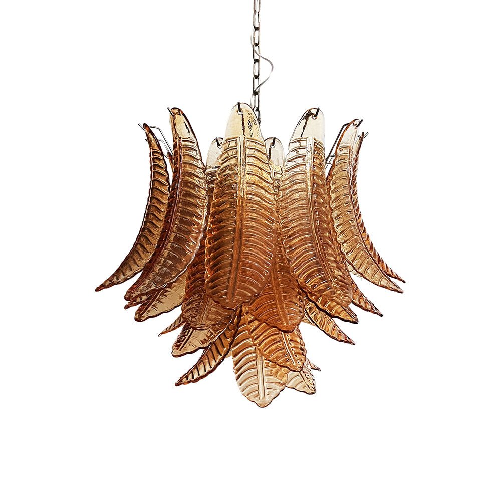 Lioreelle lampadario Foglie in vetro Ambrato Stratificato Eleganza Veneziana