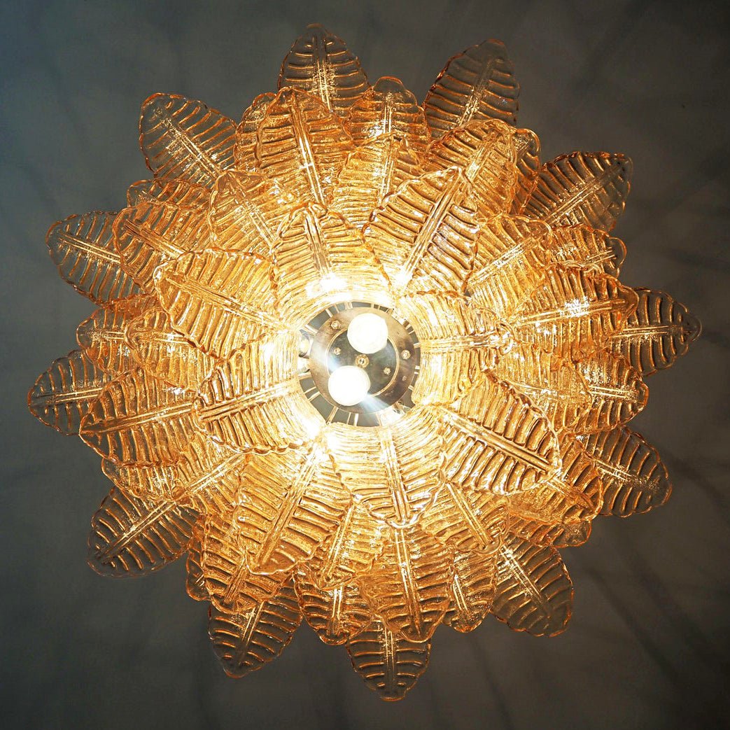 Lioreelle lampadario Foglie in vetro Ambrato Stratificato Eleganza Veneziana