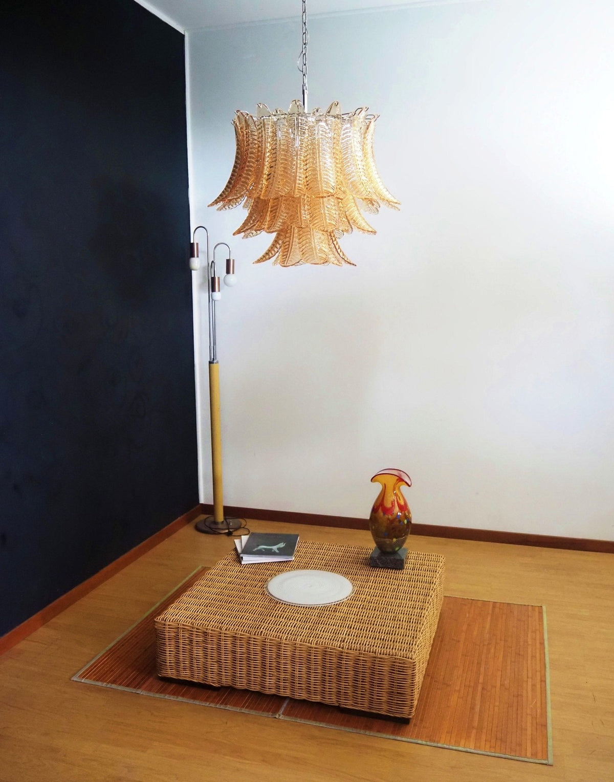 Lioreelle lampadario Foglie in vetro Ambrato Stratificato Eleganza Veneziana