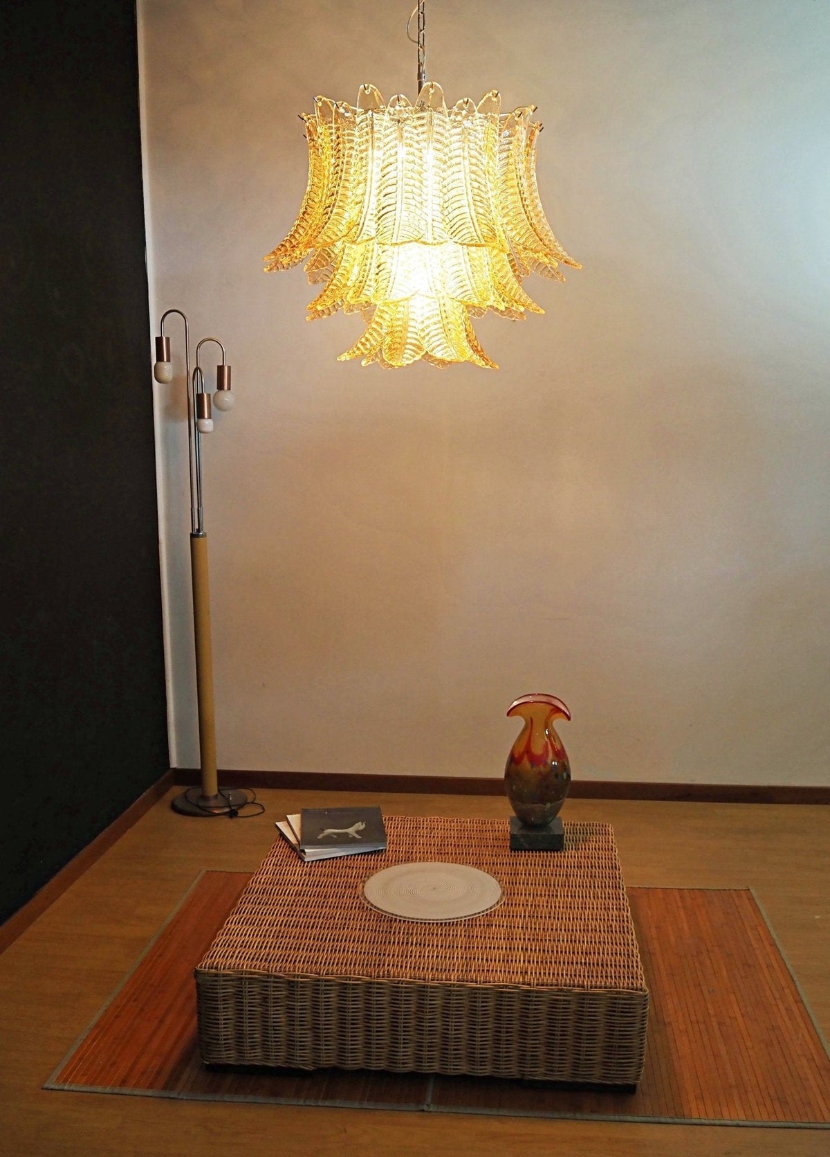 Lioreelle lampadario Foglie in vetro Ambrato Stratificato Eleganza Veneziana