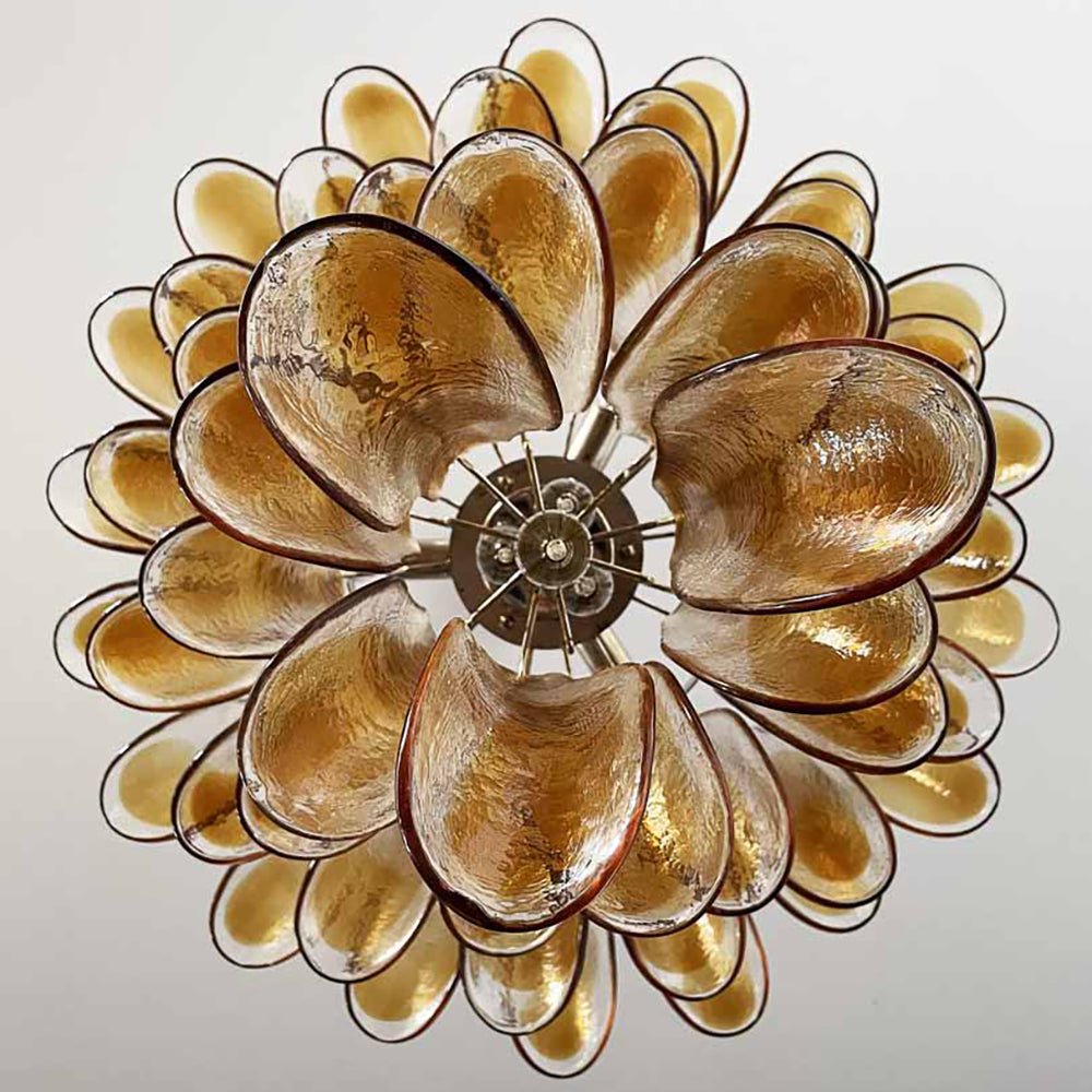 Celorian lampadario petali ambra vetro Murano a Livelli Loto