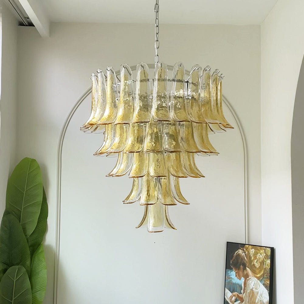 Celorian lampadario petali ambra vetro Murano a Livelli Loto