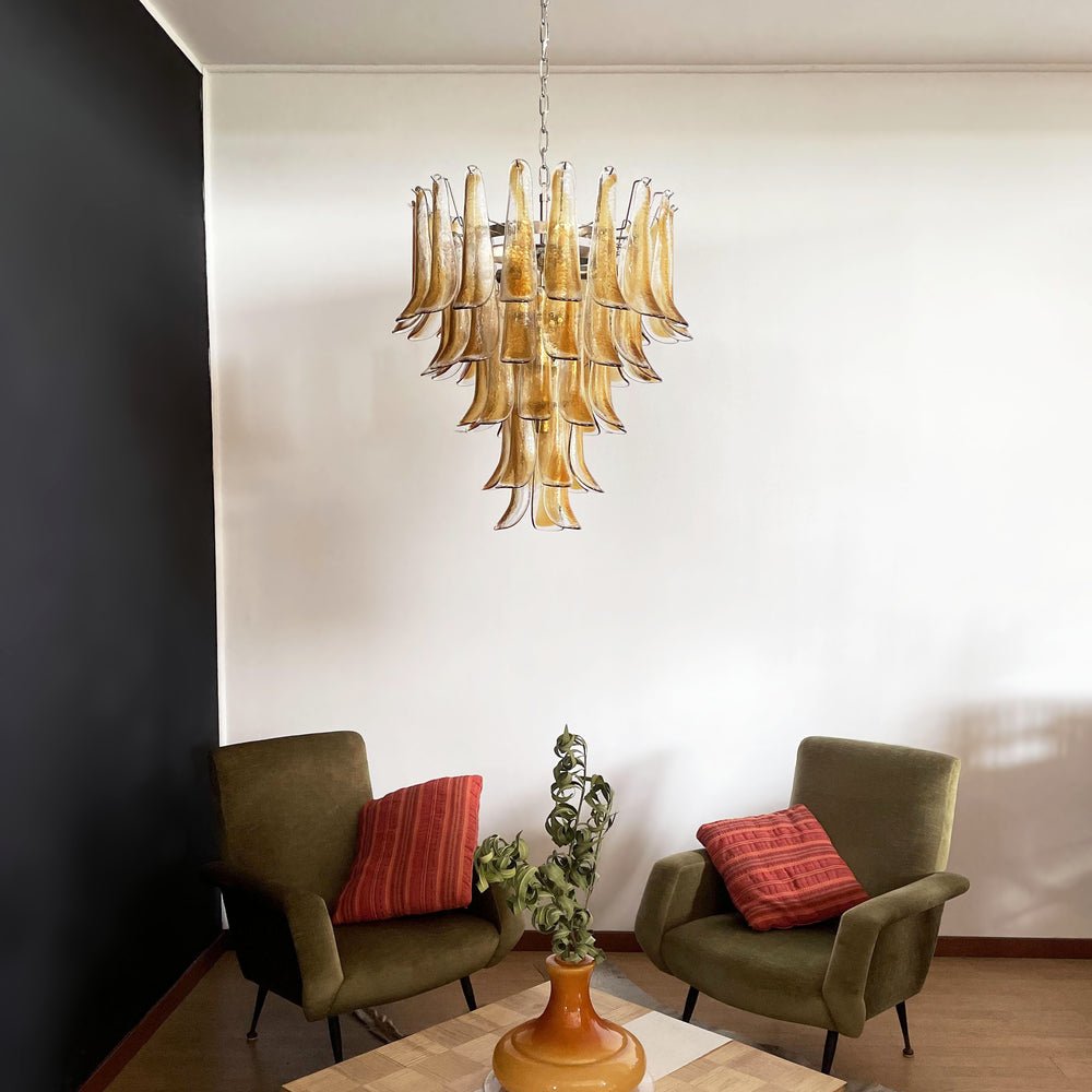 Celorian lampadario petali ambra vetro Murano a Livelli Loto