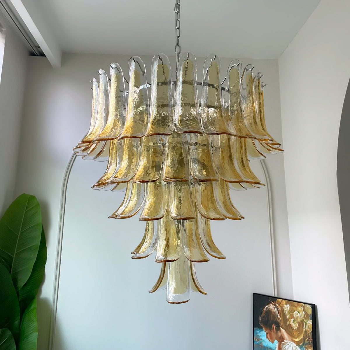 Celorian lampadario petali ambra vetro Murano a Livelli Loto