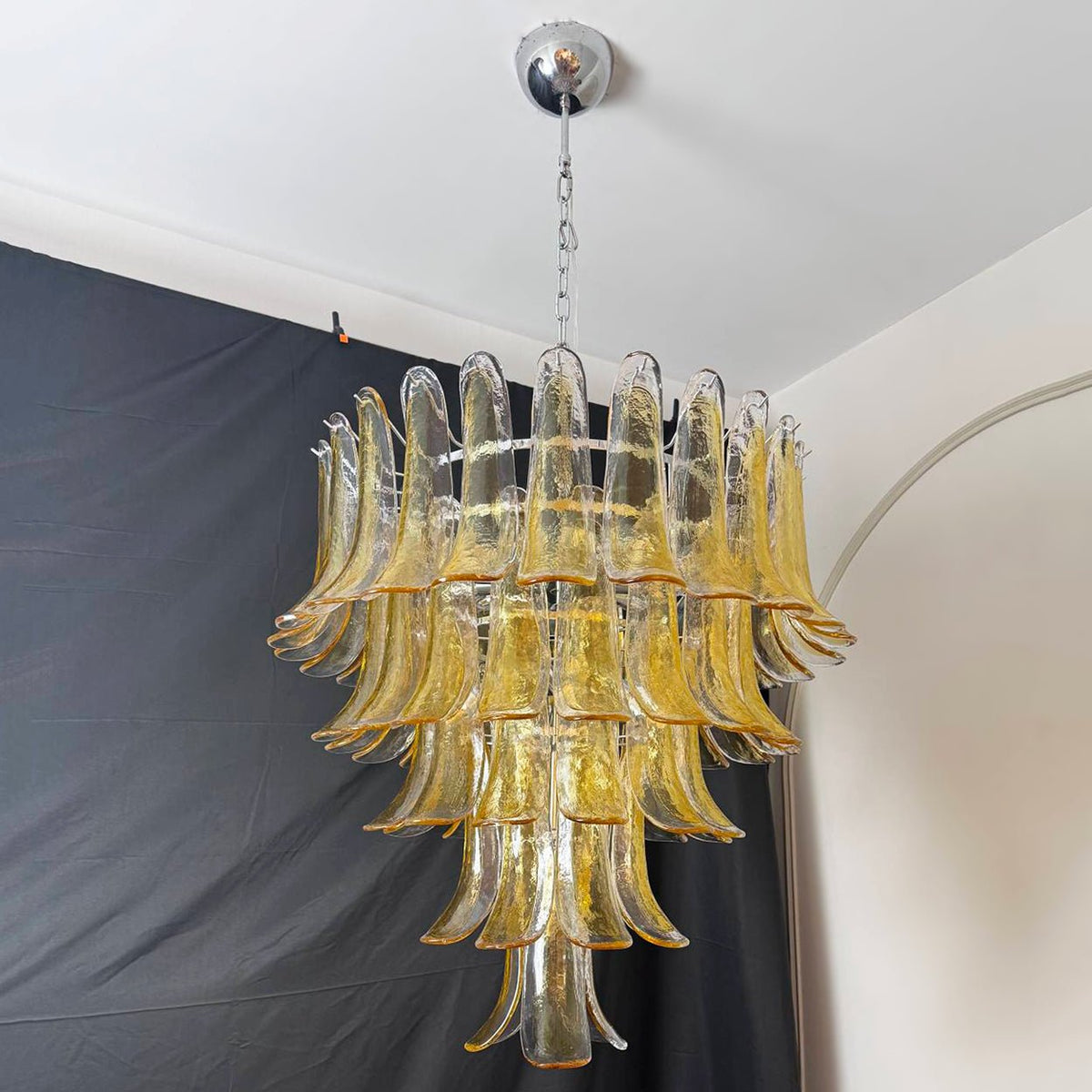 Celorian lampadario petali ambra vetro Murano a Livelli Loto