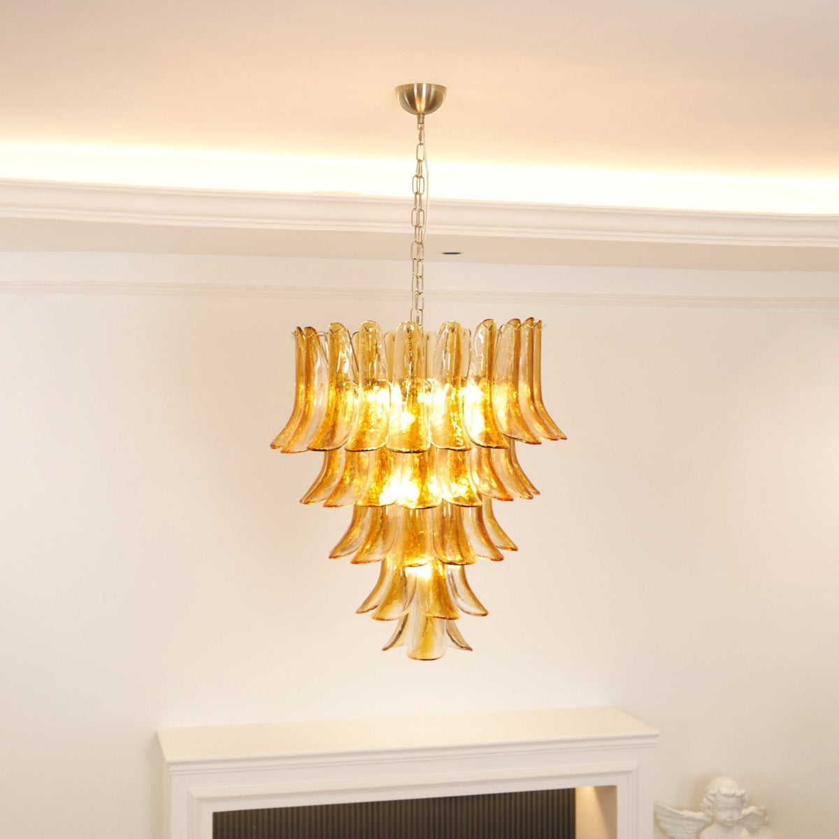 Liorisissa lampadario Giglio ambra vetro Murano Strutturato a Livelli