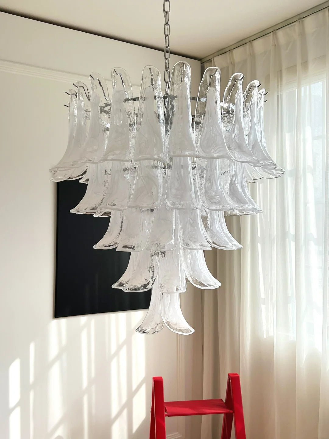 Eiroian lampadario vintage in vetro di Murano trasparente a petali