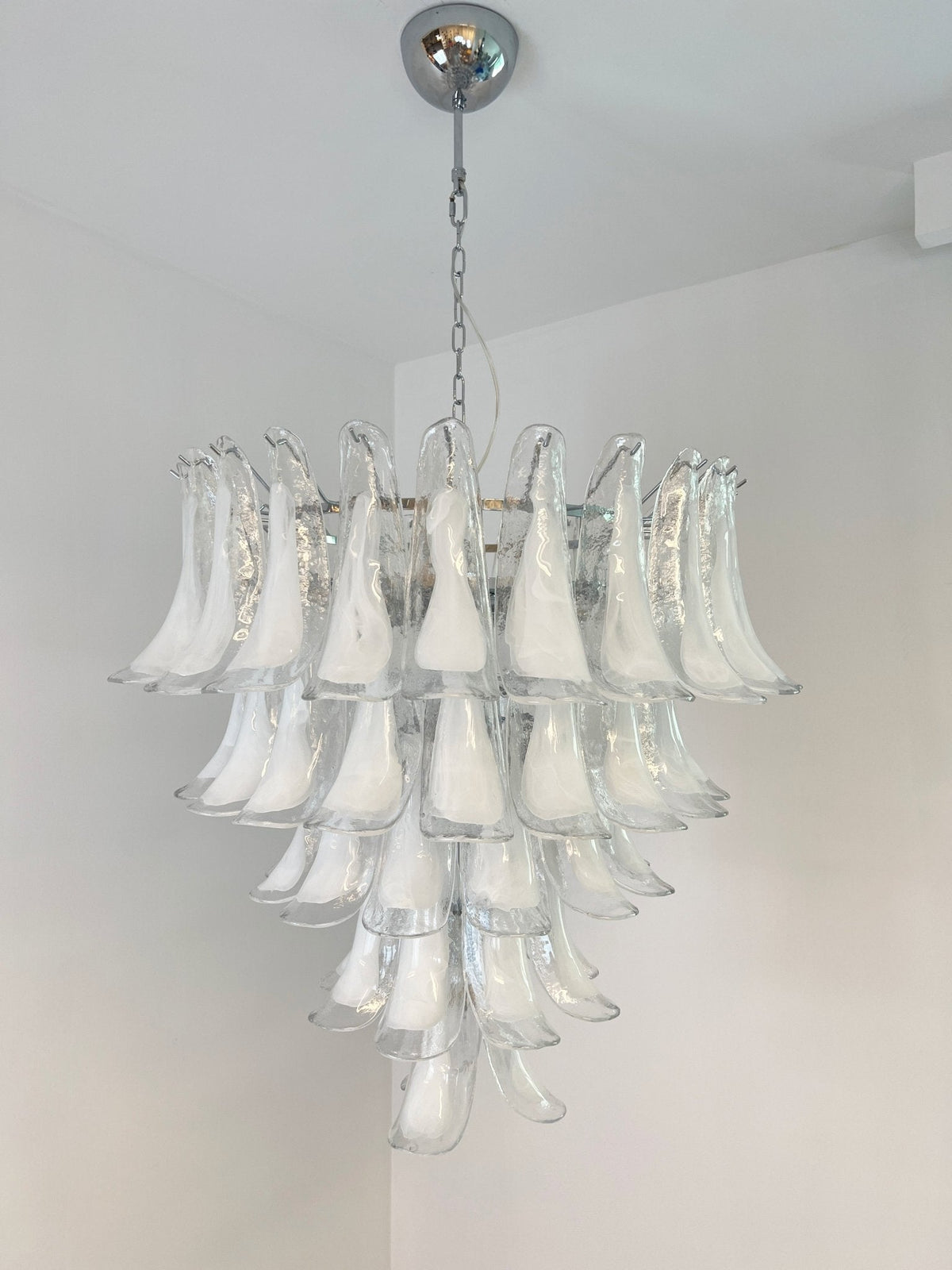 Eiroian lampadario vintage in vetro di Murano trasparente a petali