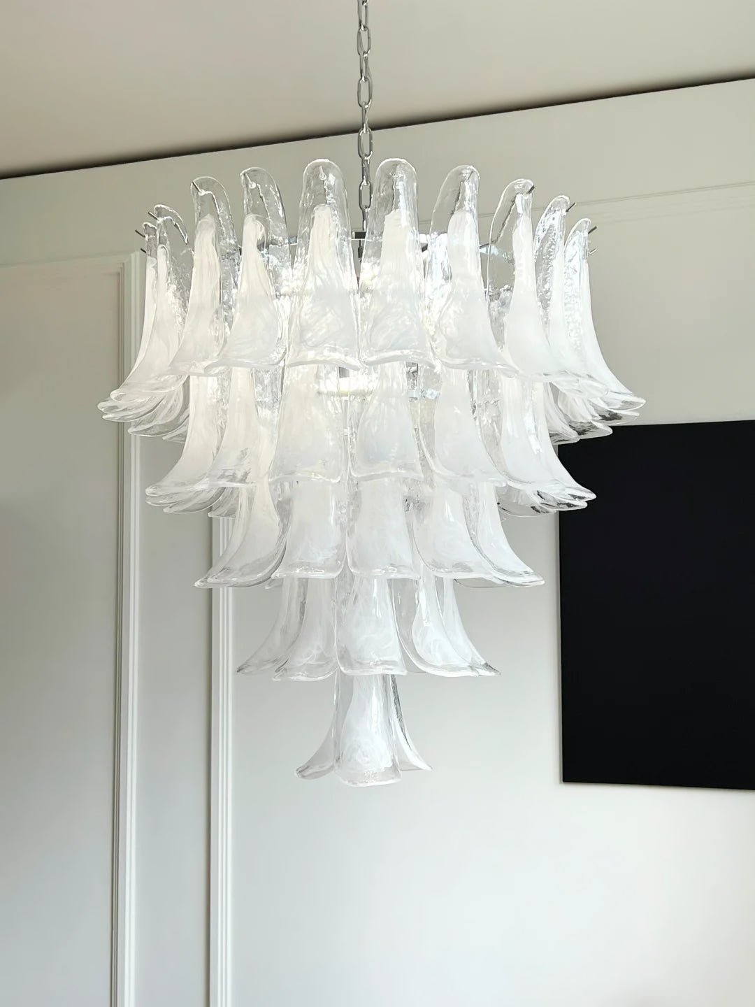 Eiroian lampadario vintage in vetro di Murano trasparente a petali