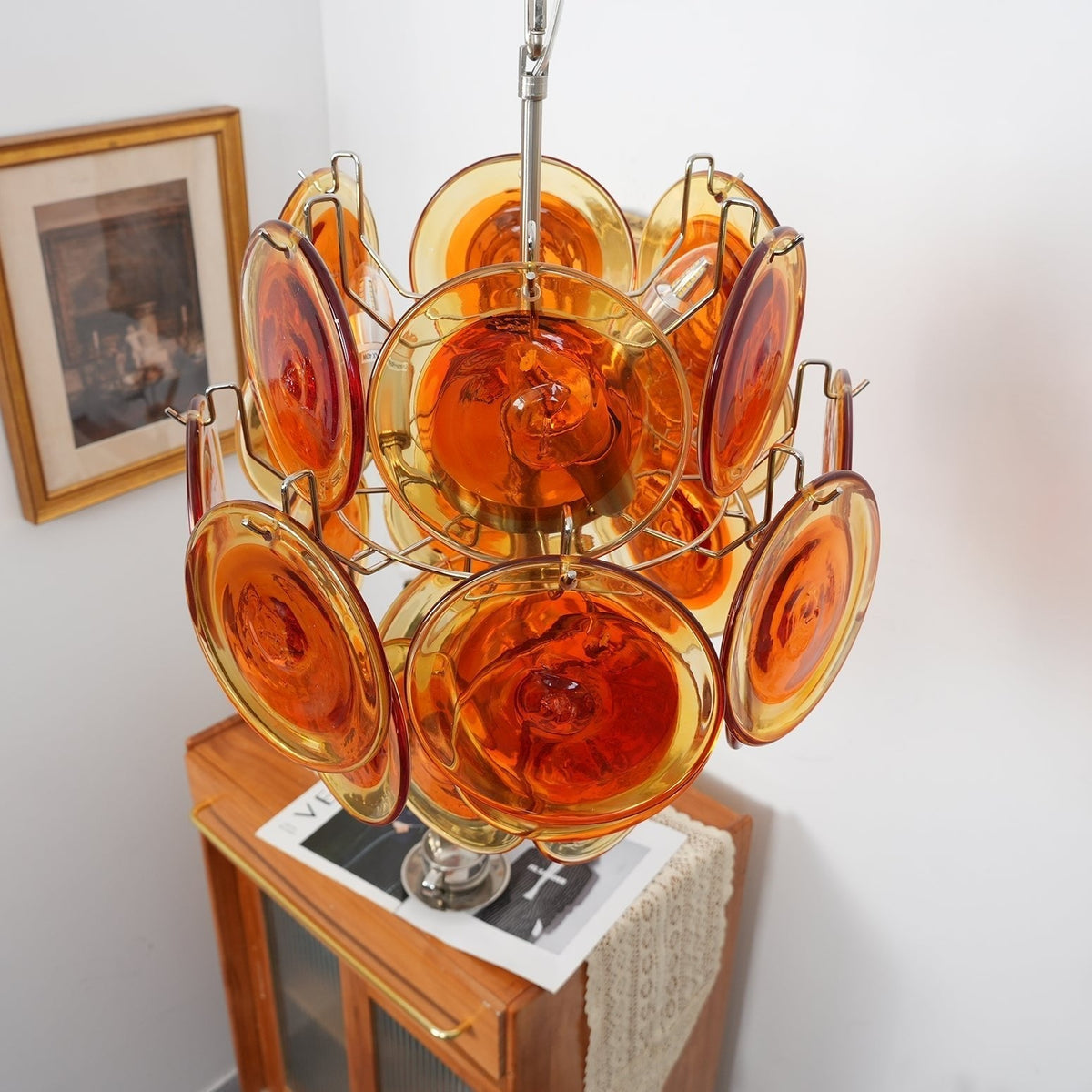 Lioruiel lampadario Arancione vetro Murano a Dischi Stratificati