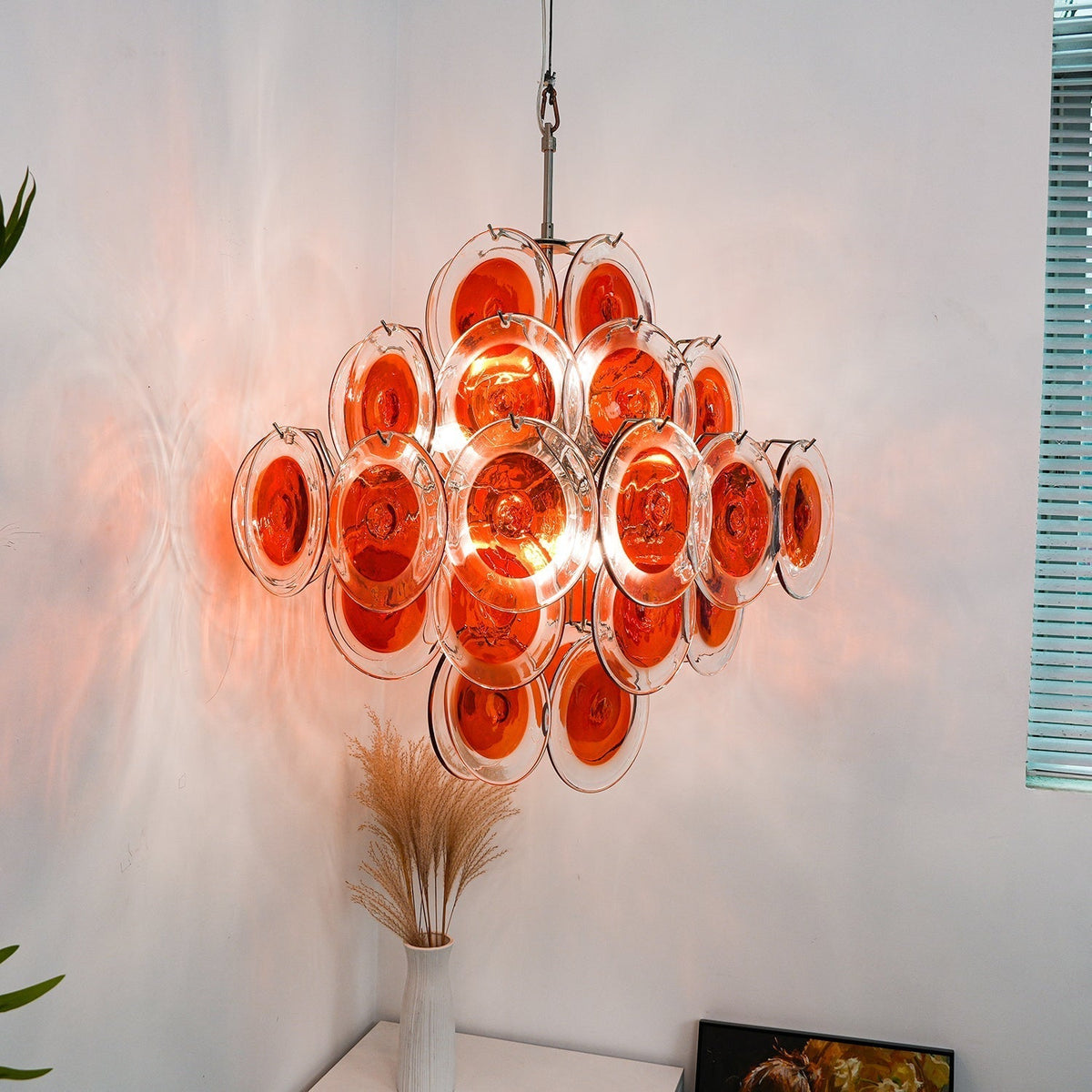 Lioruiel lampadario Arancione vetro Murano a Dischi Stratificati