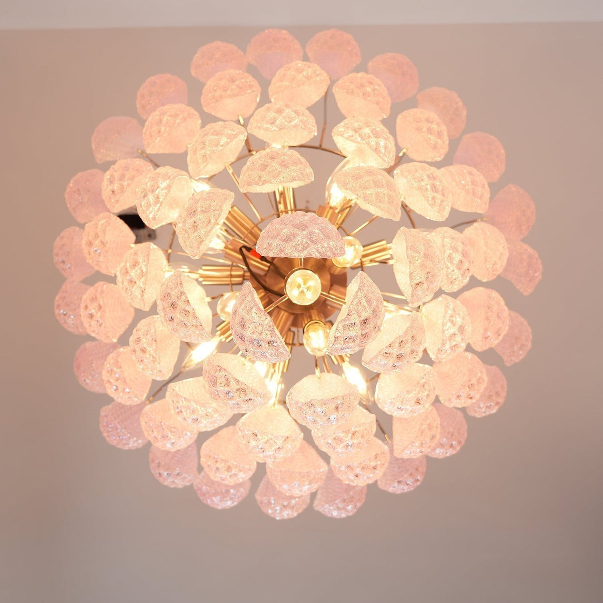 Veliena lampadario Gocce Rosa vetro Murano Motivo Diamante Cascata