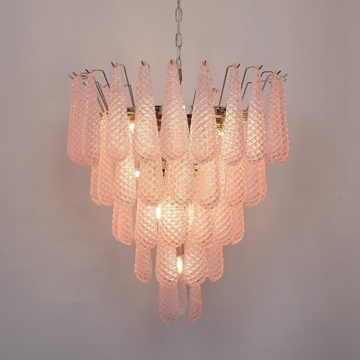 Veliena lampadario Gocce Rosa vetro Murano Motivo Diamante Cascata
