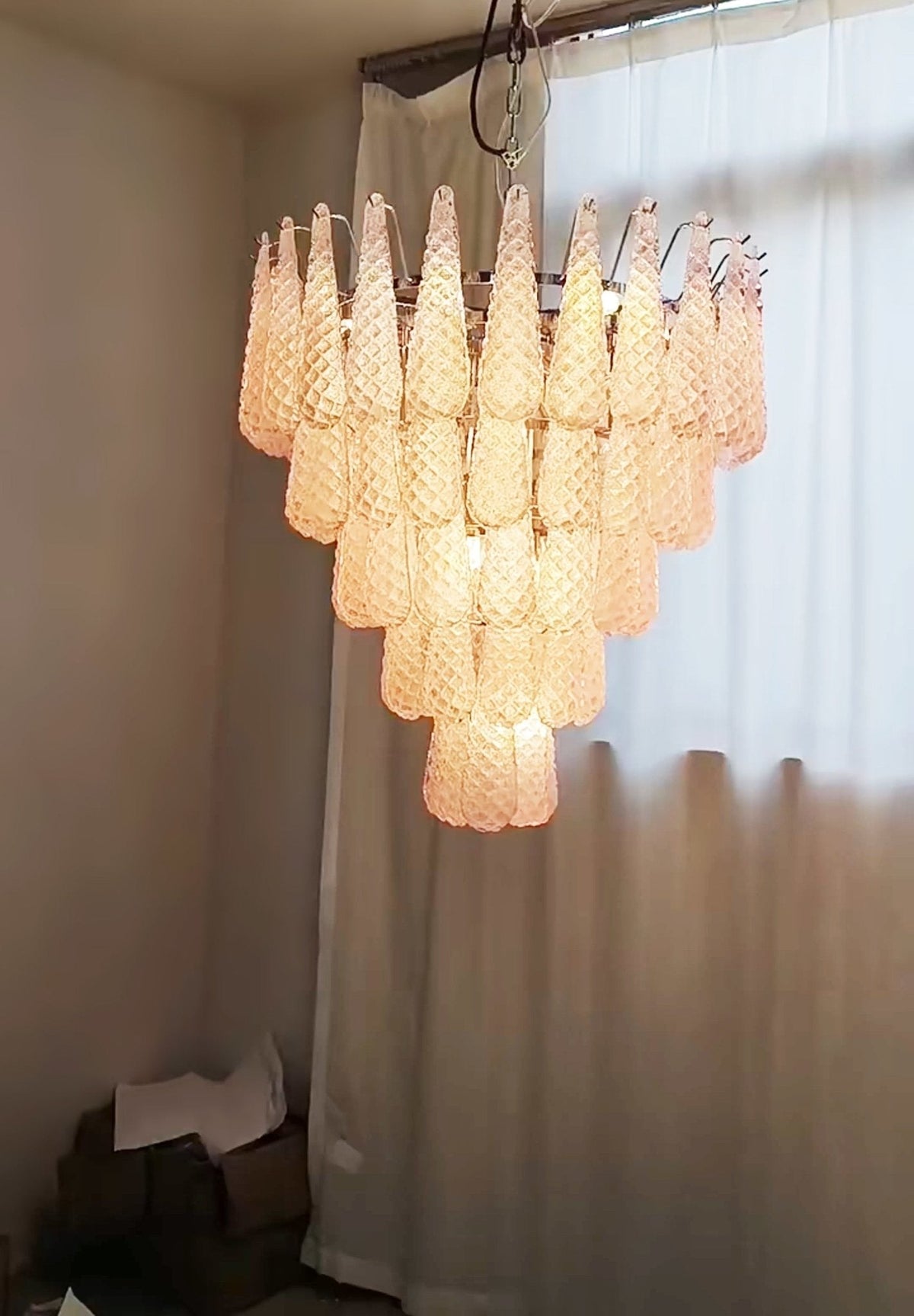 Veliena lampadario Gocce Rosa vetro Murano Motivo Diamante Cascata