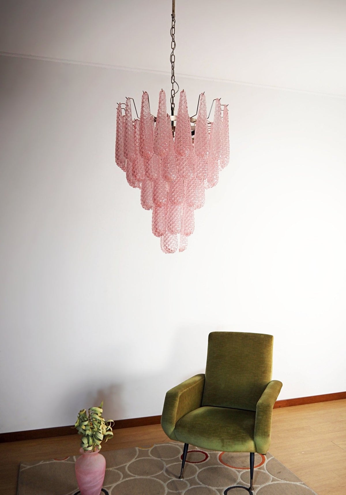 Veliena lampadario Gocce Rosa vetro Murano Motivo Diamante Cascata