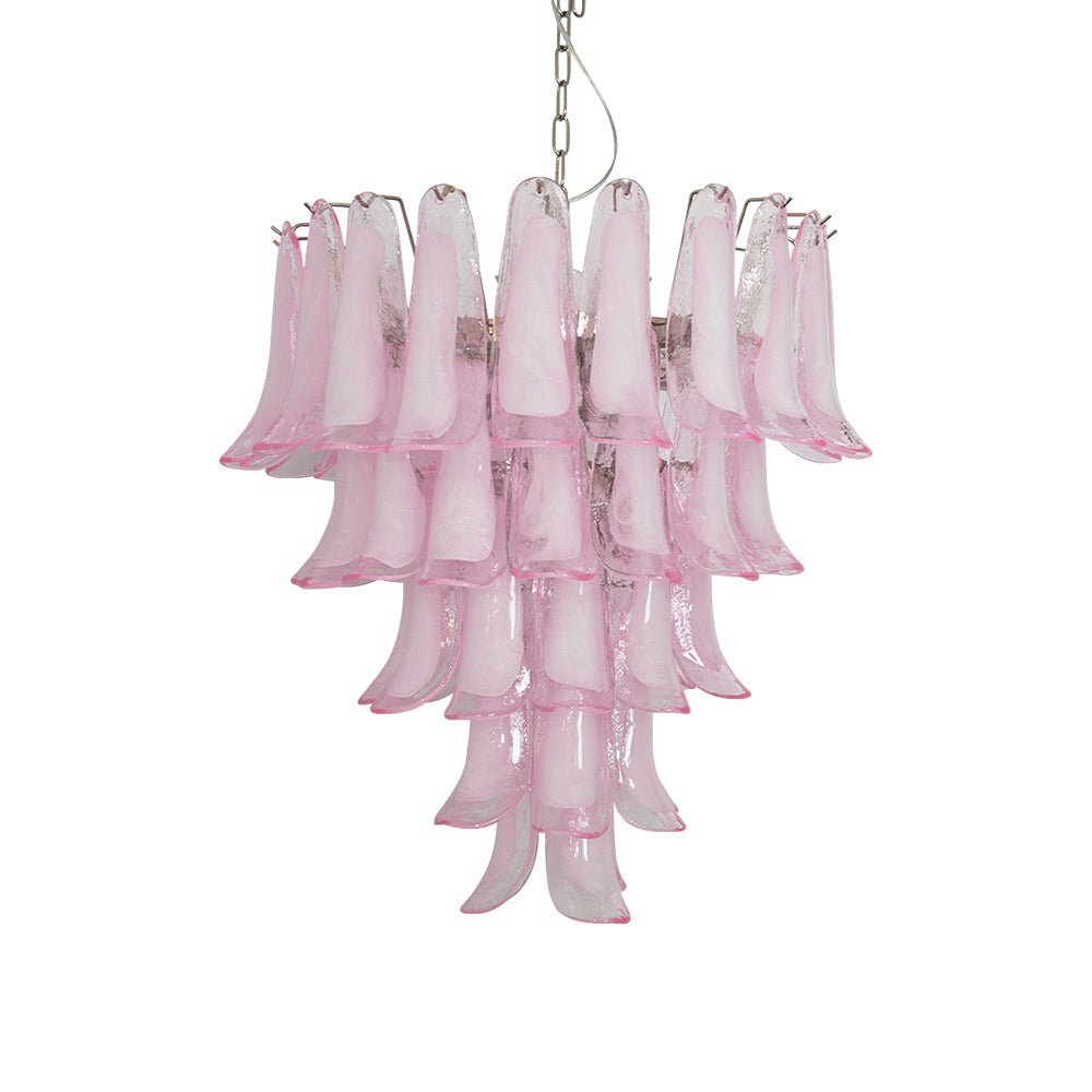 Velorira lampadario Rosa vetro Murano petali a Cascata Stratificati