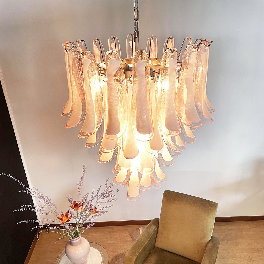 Velorira lampadario Rosa vetro Murano petali a Cascata Stratificati