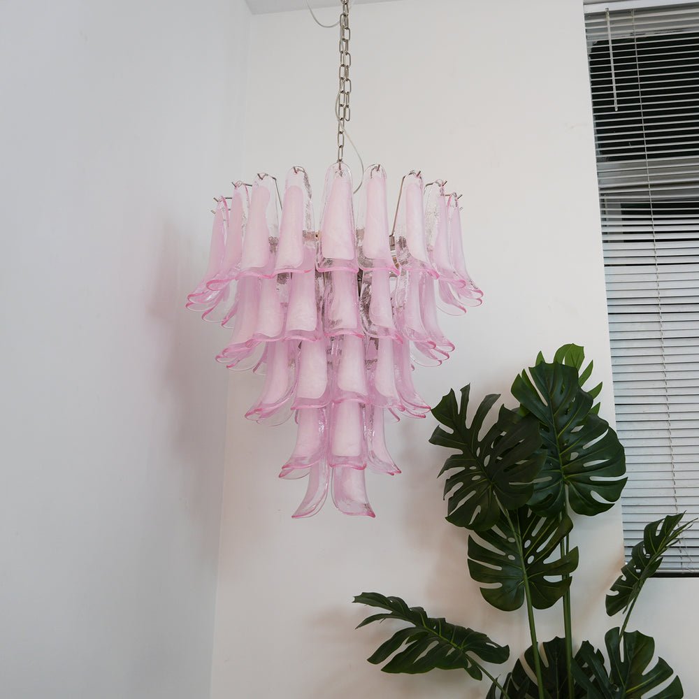 Velorira lampadario Rosa vetro Murano petali a Cascata Stratificati