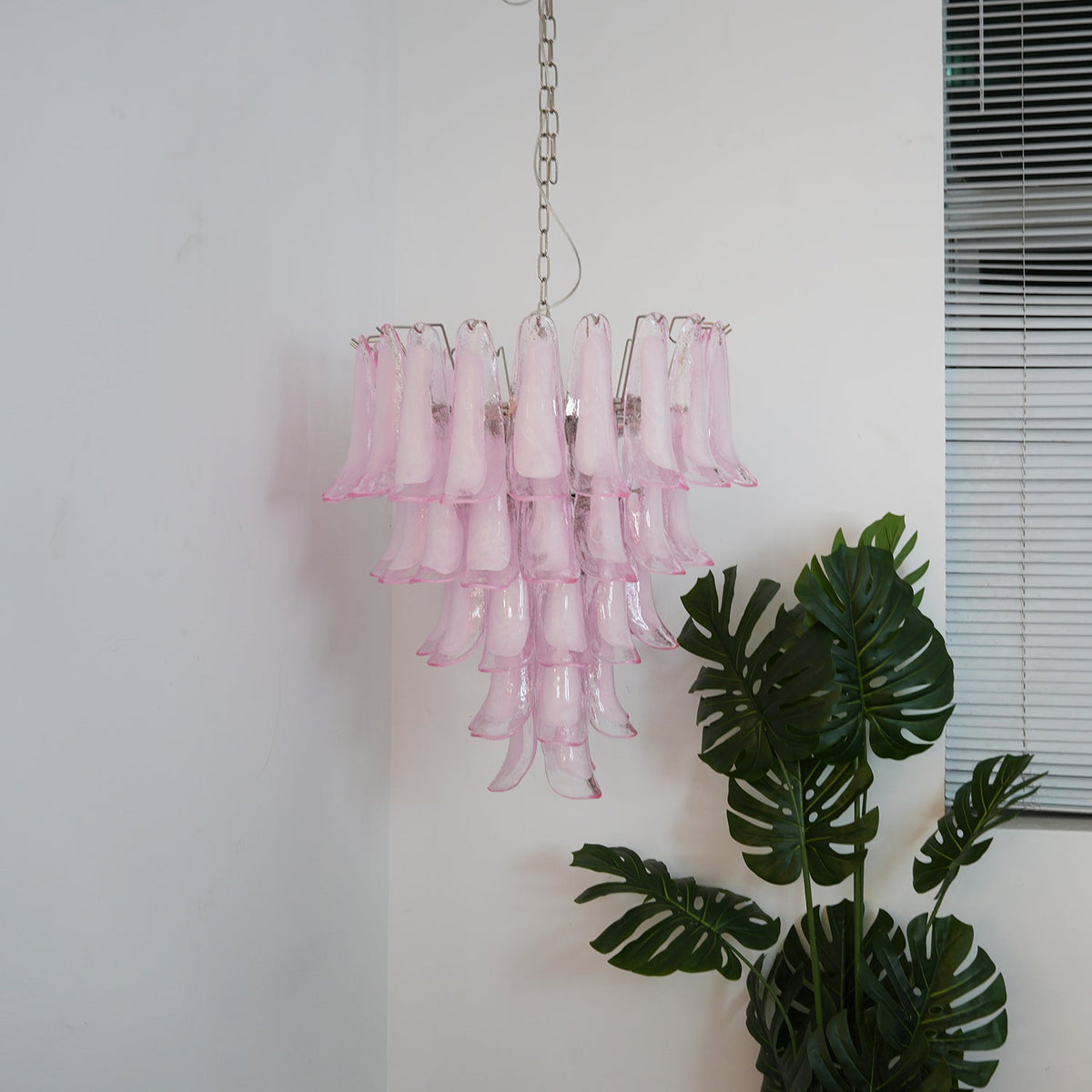 Velorira lampadario Rosa vetro Murano petali a Cascata Stratificati