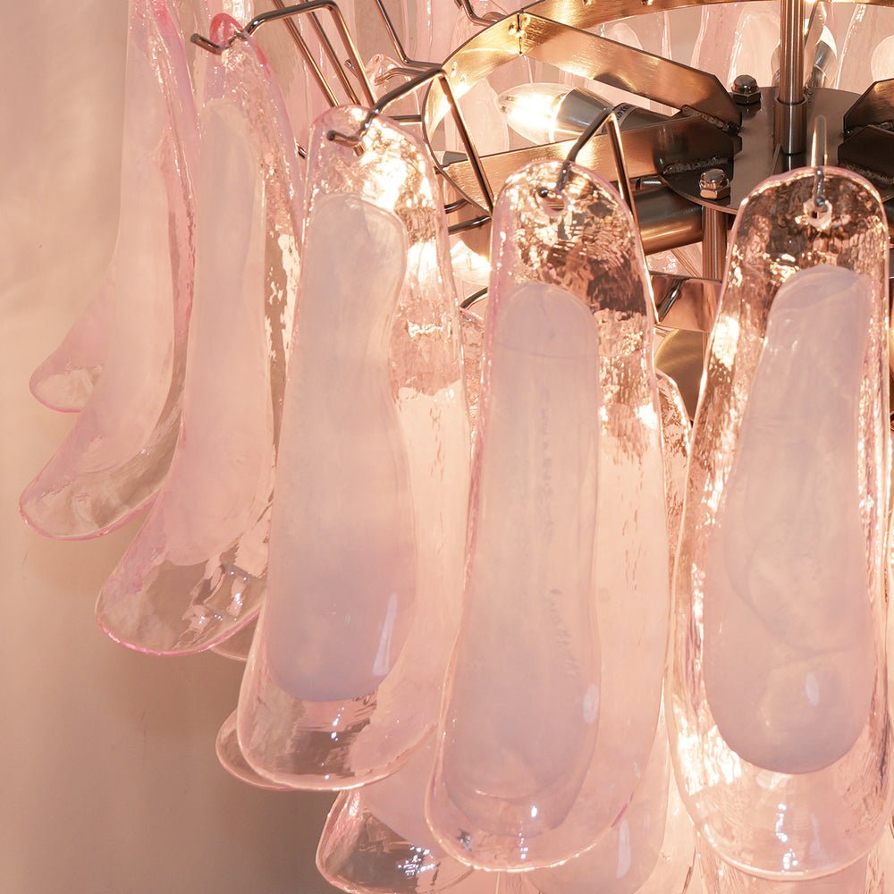 Velorira lampadario Rosa vetro Murano petali a Cascata Stratificati