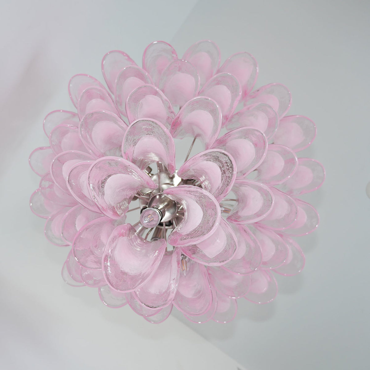 Velorira lampadario Rosa vetro Murano petali a Cascata Stratificati