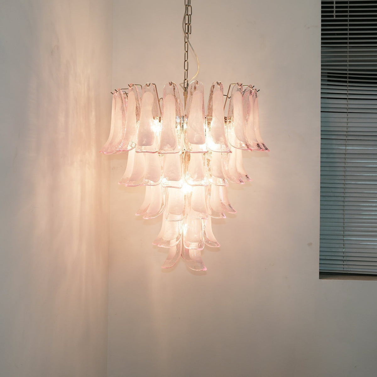Velorira lampadario Rosa vetro Murano petali a Cascata Stratificati