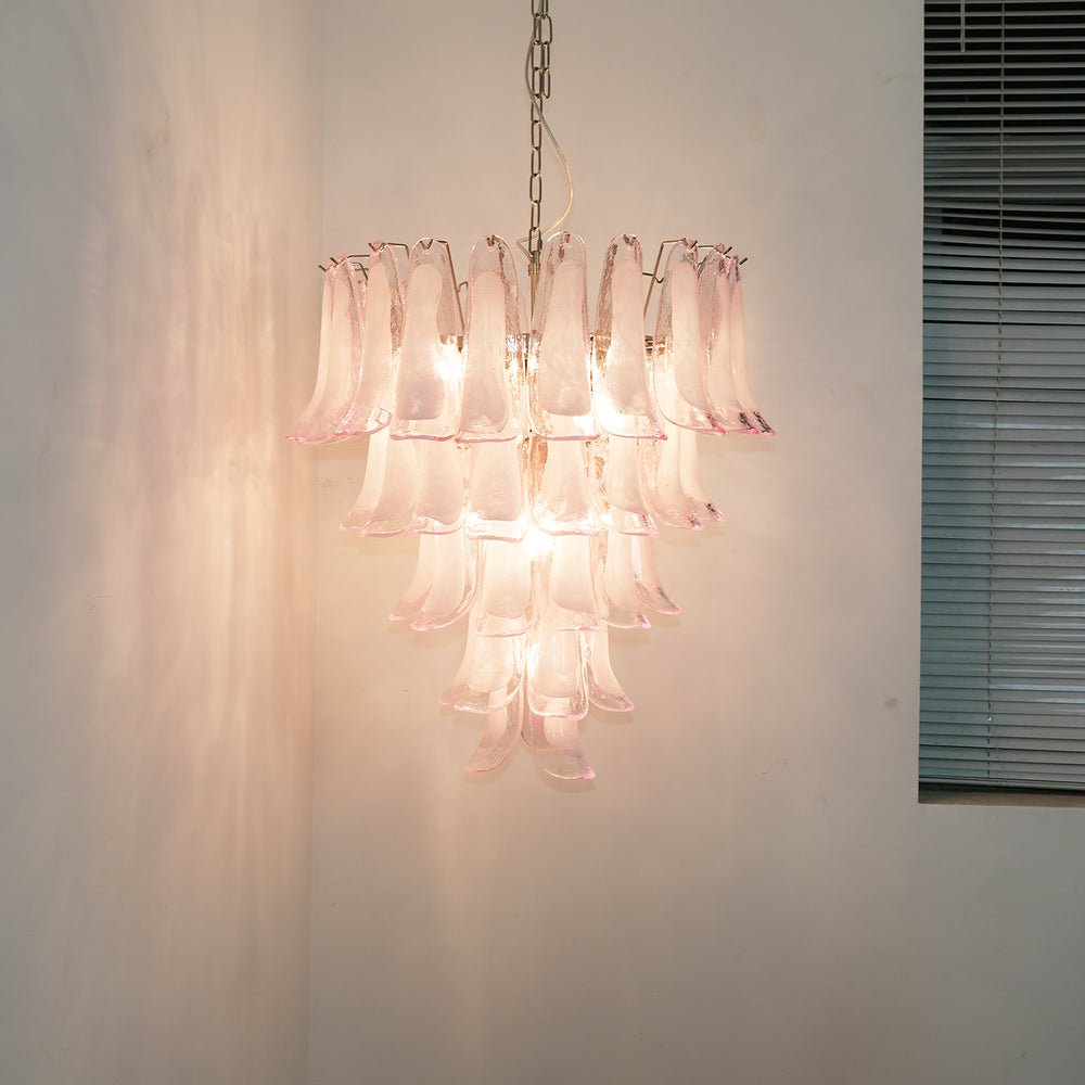 Velorira lampadario Rosa vetro Murano petali a Cascata Stratificati