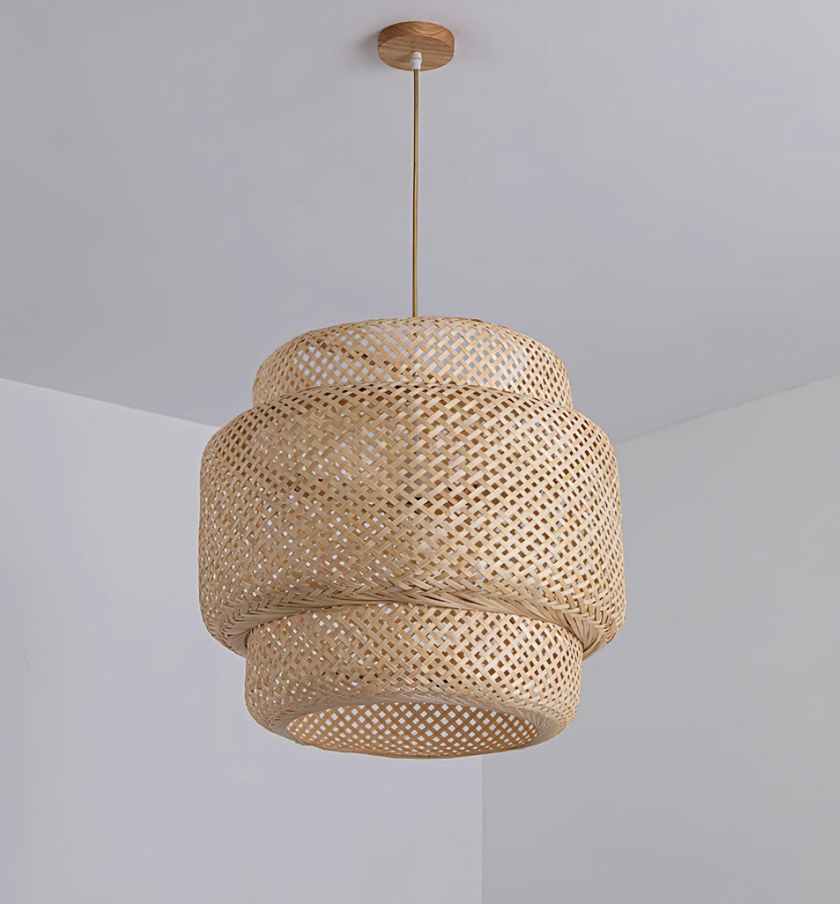 Lampada a sospensione Bambù naturale intrecciato, design a due strati