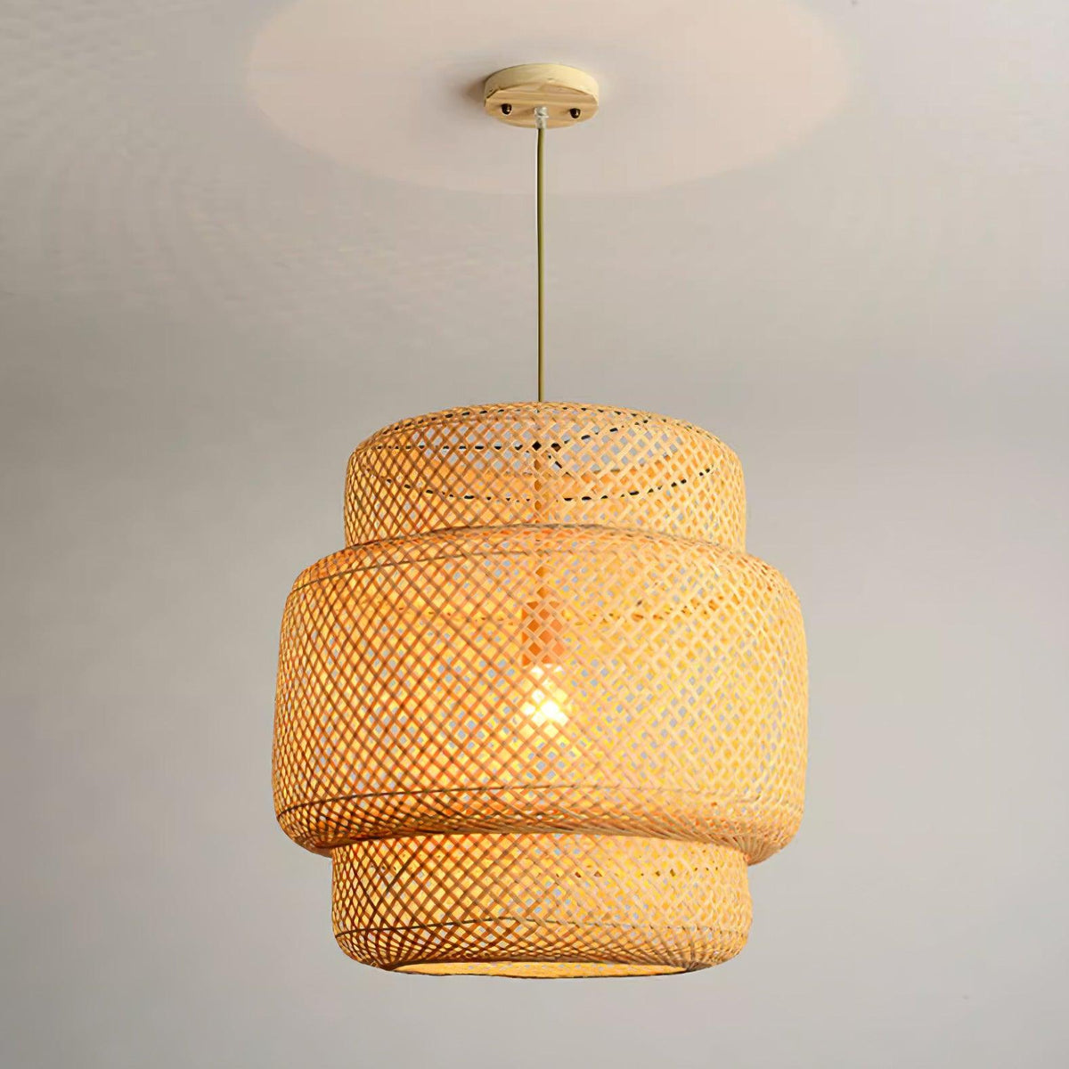 Lampada a sospensione Bambù naturale intrecciato, design a due strati