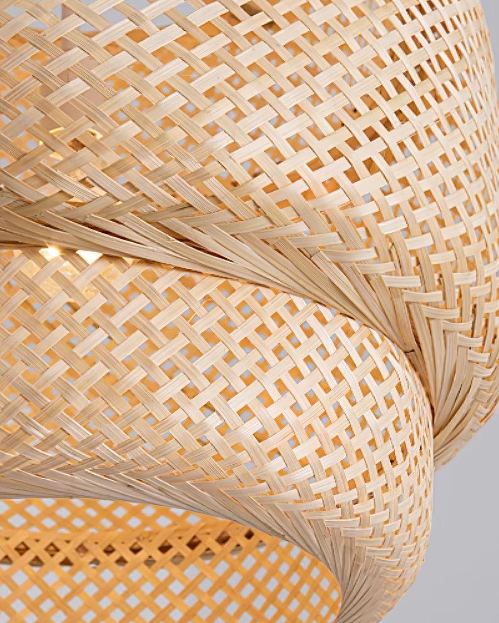 Lampada a sospensione Bambù naturale intrecciato, design a due strati
