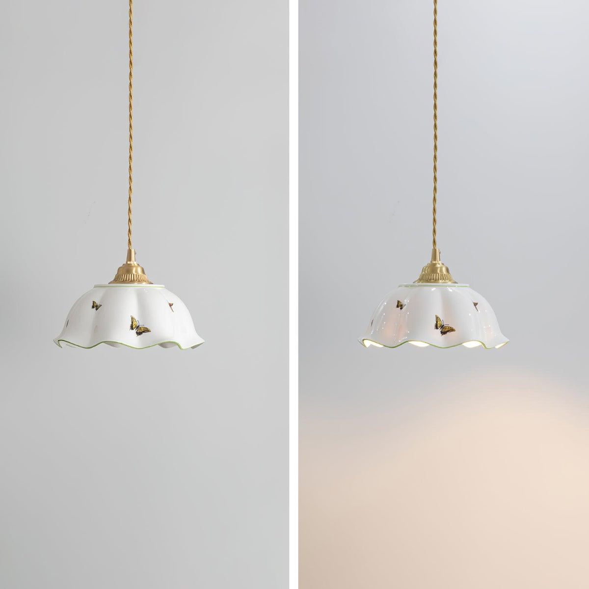 Lumina lampada a sospensione in Ceramica con petali e Farfalle vintage