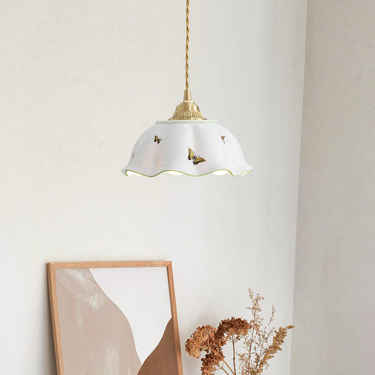 Lumina lampada a sospensione in Ceramica con petali e Farfalle vintage