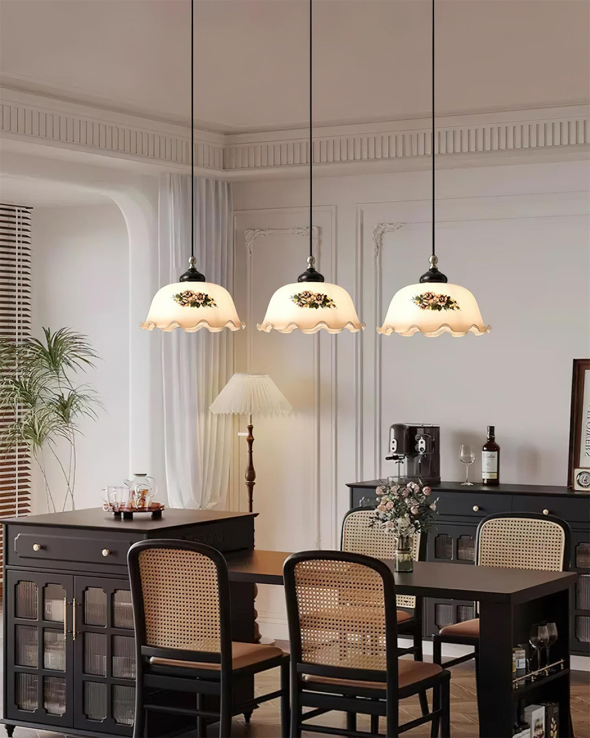 Belvia lampada a sospensione vintage floreale in vetro
