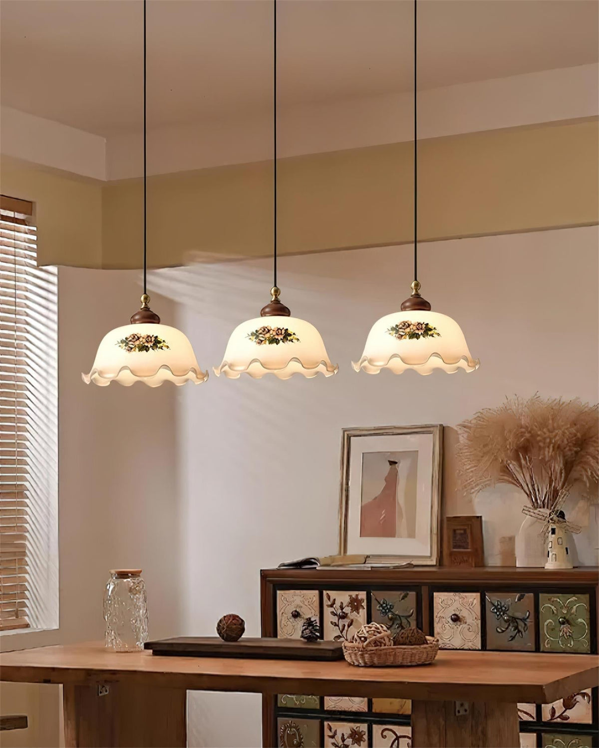 Belvia lampada a sospensione vintage floreale in vetro