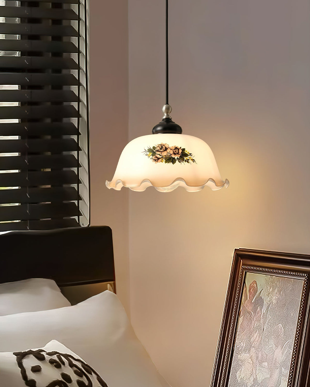 Belvia lampada a sospensione vintage floreale in vetro