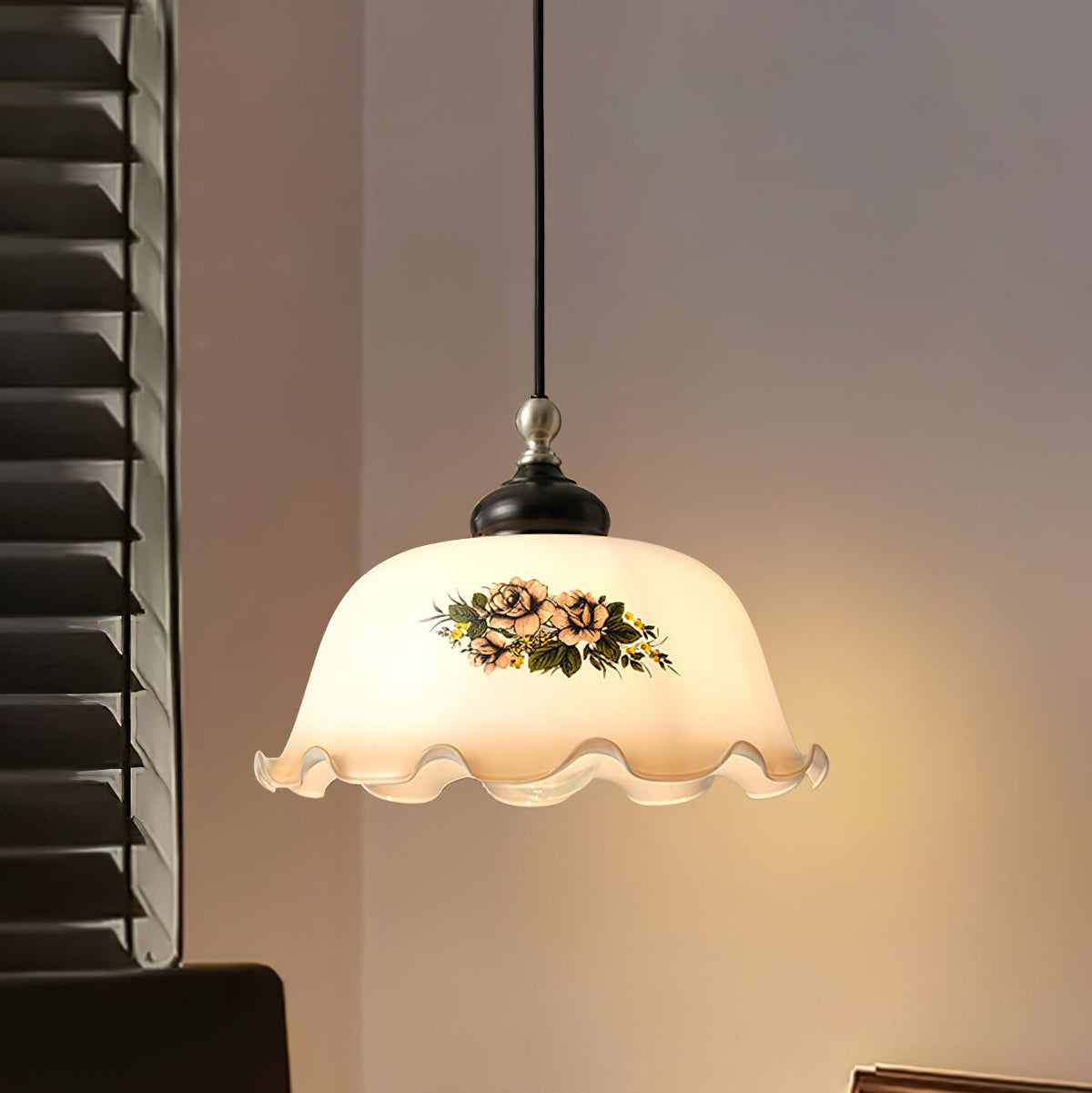 Belvia lampada a sospensione vintage floreale in vetro