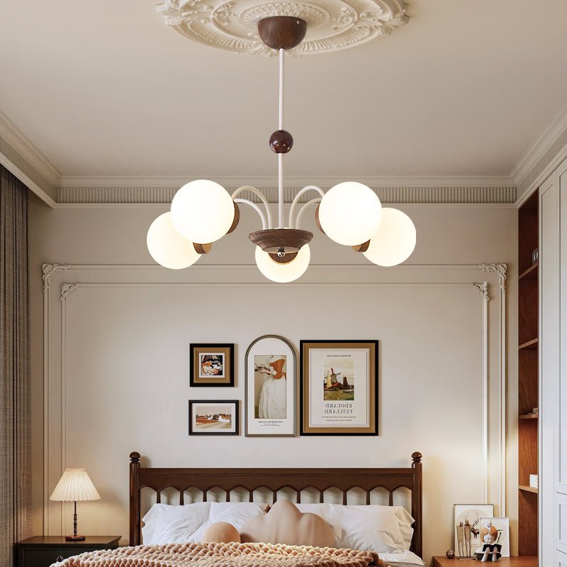Rinuaine lampadario in legno e vetro con Bracci Curvi Contemporanei