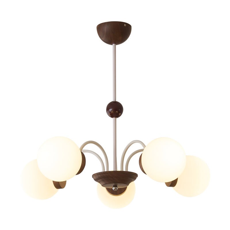 Rinuaine lampadario in legno e vetro con Bracci Curvi Contemporanei
