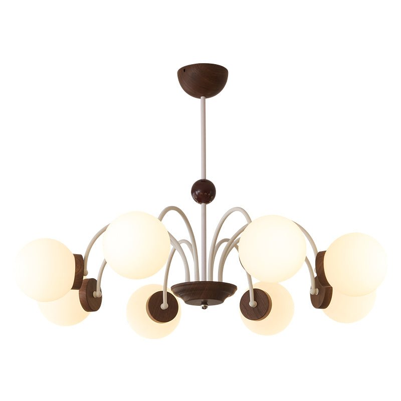 Rinuaine lampadario in legno e vetro con Bracci Curvi Contemporanei