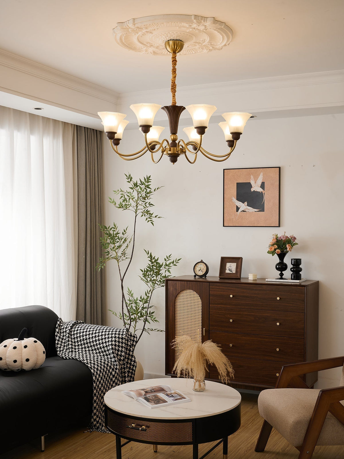 Ciphaen lampadario in legno e vetro con Eleganza vintage Tradizionale