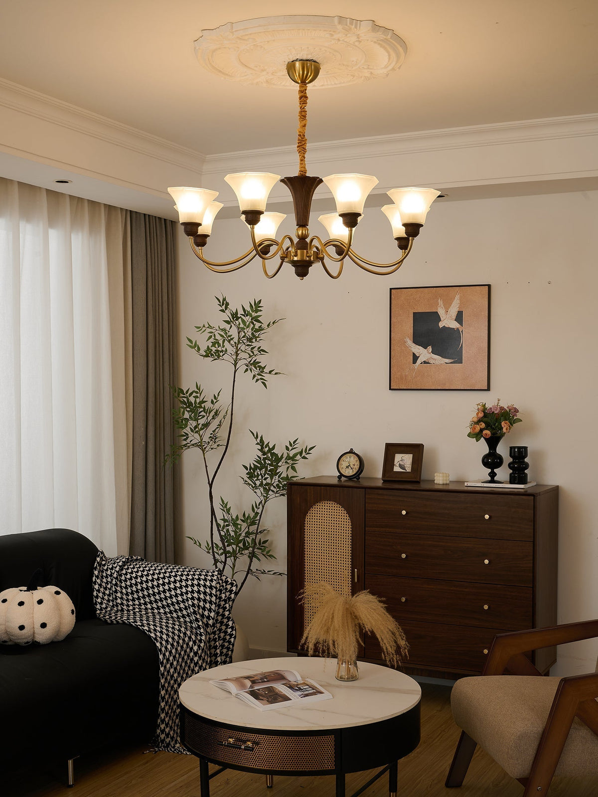 Ciphaen lampadario in legno e vetro con Eleganza vintage Tradizionale