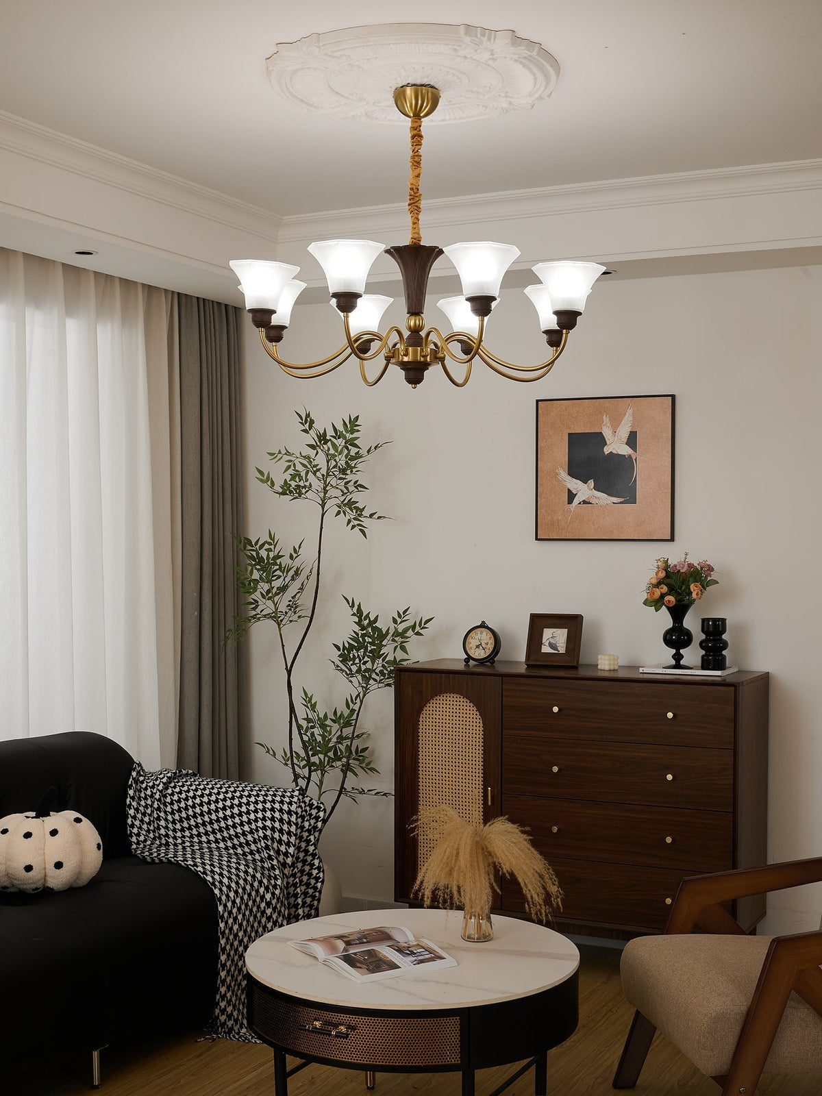 Ciphaen lampadario in legno e vetro con Eleganza vintage Tradizionale