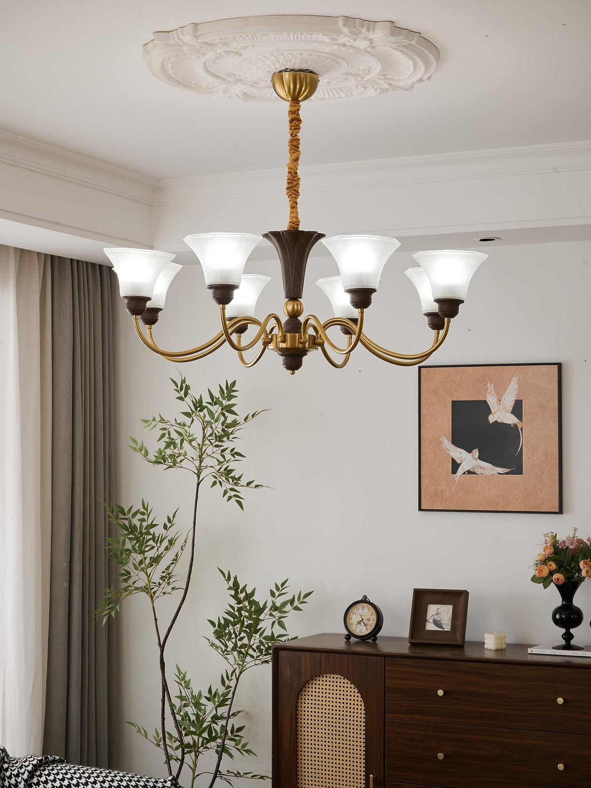Ciphaen lampadario in legno e vetro con Eleganza vintage Tradizionale
