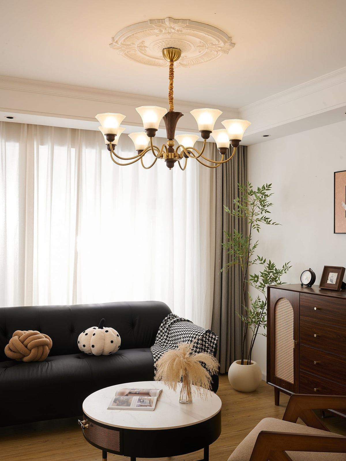 Ciphaen lampadario in legno e vetro con Eleganza vintage Tradizionale