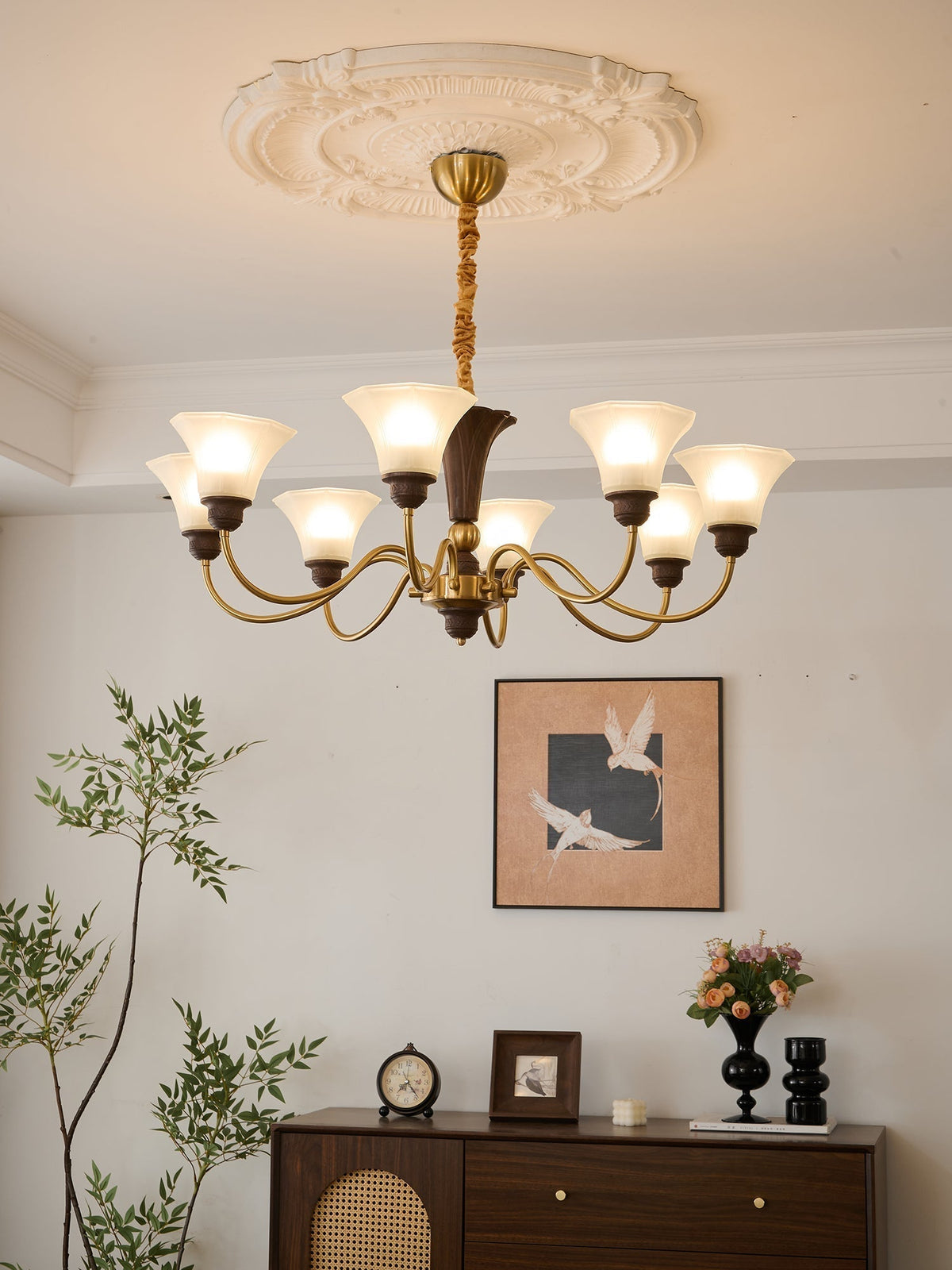 Ciphaen lampadario in legno e vetro con Eleganza vintage Tradizionale