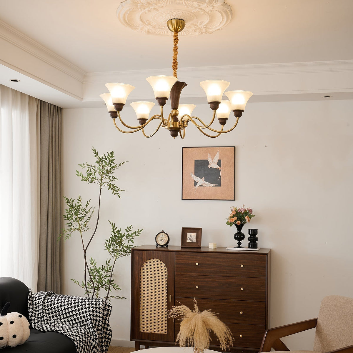 Ciphaen lampadario in legno e vetro con Eleganza vintage Tradizionale